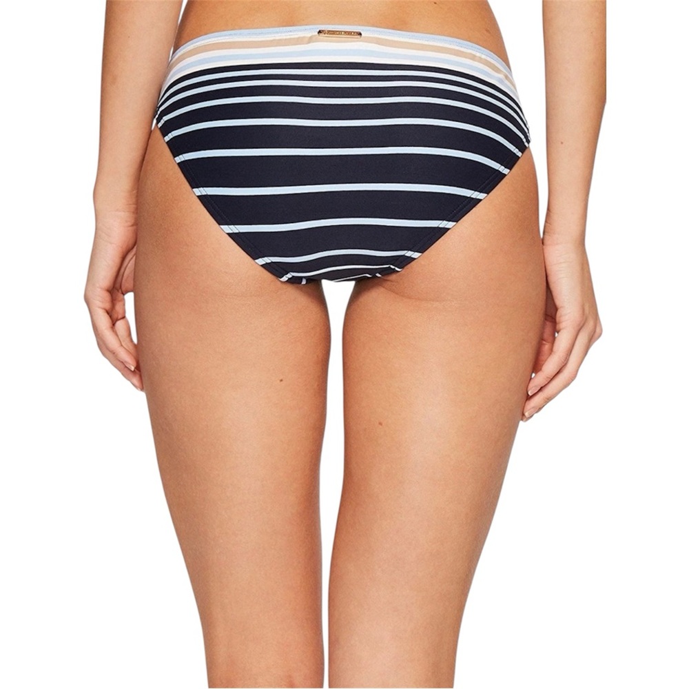 MICHAEL Michael Kors swimsuit bottom features a blue, white, and tan strips - Picture 3 of 6